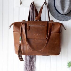 Lily Jade convertible diaper bag in beautiful Old English premium leather EUC